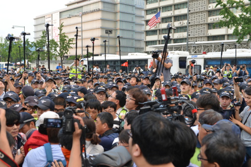 Seoul, Korea. August 30, 2014. Strike on the square in Kwanghwamun for  demanded a meeting with President Park