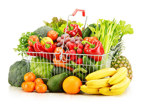 istock Wire shopping basket with groceries isolated on white 509642287