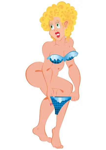 Vector illustration of Cartoon woman in blue shiny underwear