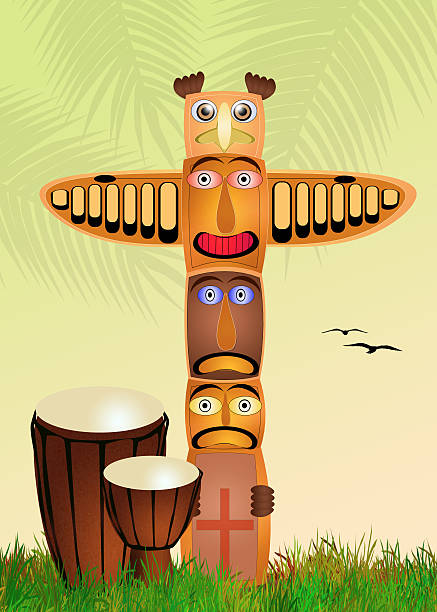 ilustrações de stock, clip art, desenhos animados e ícones de totem e bongo - native american statue wood carving