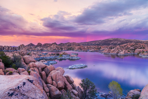 a beautiful sunset at watson lake prescott arizona