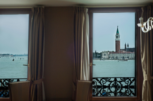 San Giorgio Maggiore, Venice and the Lagoon seen through old-fashioned window