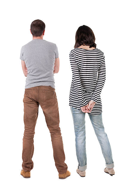 istock Back view young couple  hug and look into distance. 509657237