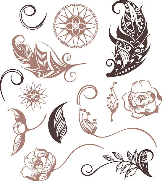 Vector illustration of Set of Ornamental Boho Style elements
