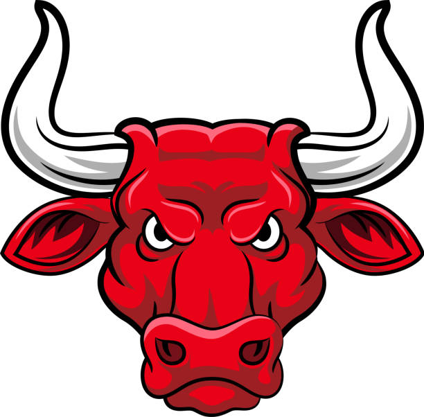 カットイラスト、怒っているブルのイラストレーションの公式マスコットキャラクター - texas longhorn cattle horned bull long点のイラスト素材／クリップアート素材／マンガ素材／アイコン素材