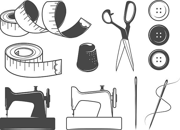 illustrazioni stock, clip art, cartoni animati e icone di tendenza di icone di cucito - sewing machine sewing sewing item needle