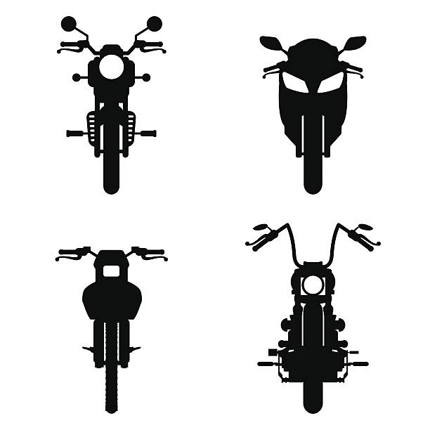 motocykle sylwetki frontviews - motorcycle silhouette vector transportation stock illustrations