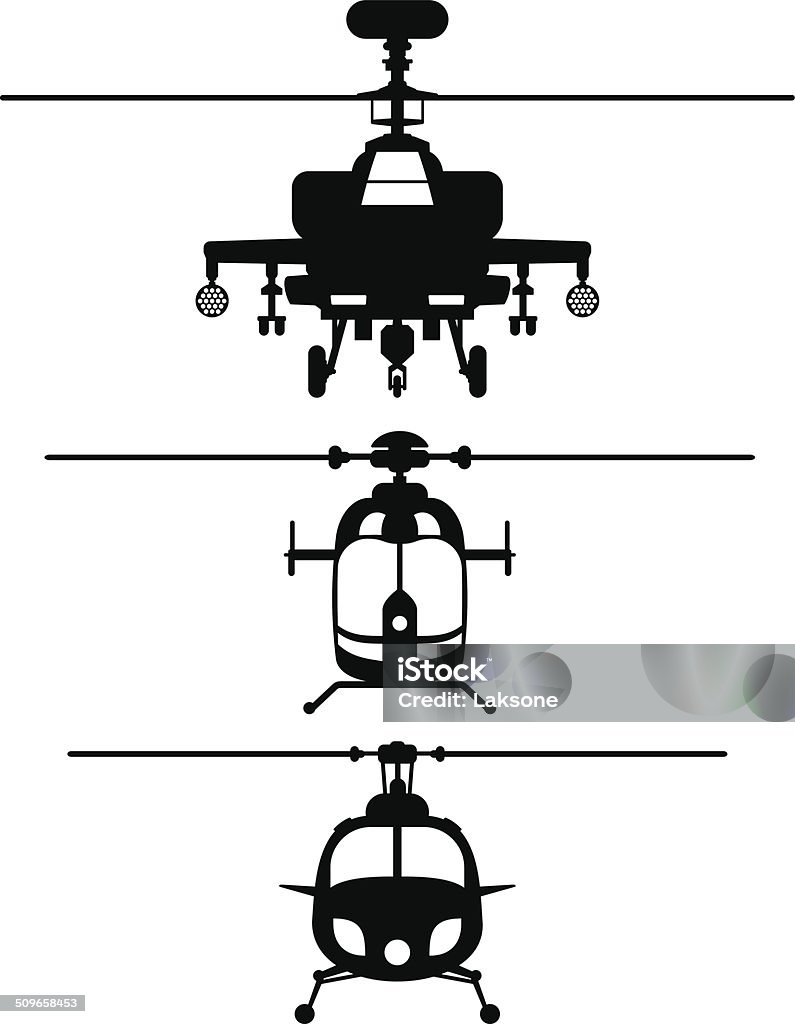 Helicopters frontviews silhouettes Silhouettes of helicopters in frontview. Helicopter stock vector