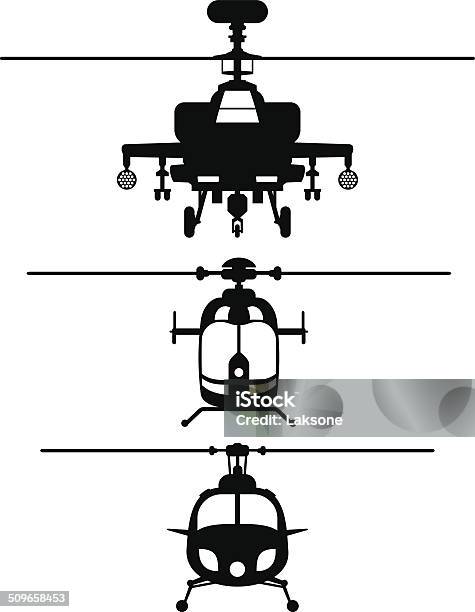 Helicopters Frontviews Silhouettes Stock Illustration - Download Image Now - Helicopter, Front View, In Silhouette