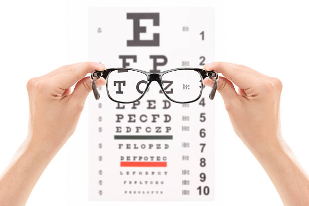 istock Hands holding glasses in front of an eye chart 509659167