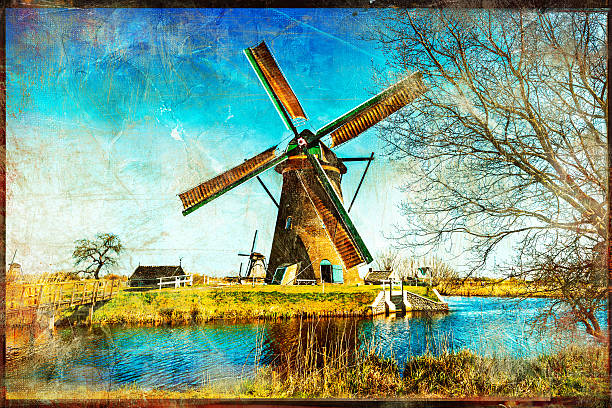 Widmills Of Holland.Artwork in Painting Style.