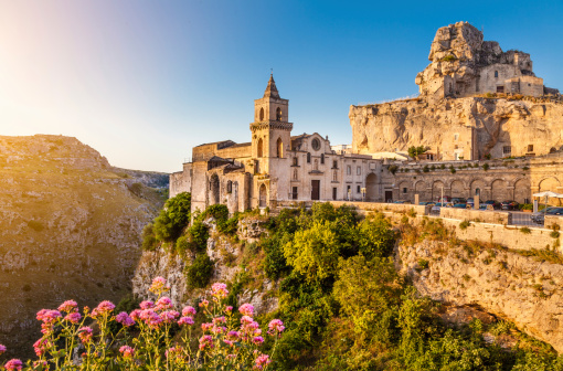 Ancient town of Matera (Sassi di Matera) at sunrise, Basilicata, southern Italy.