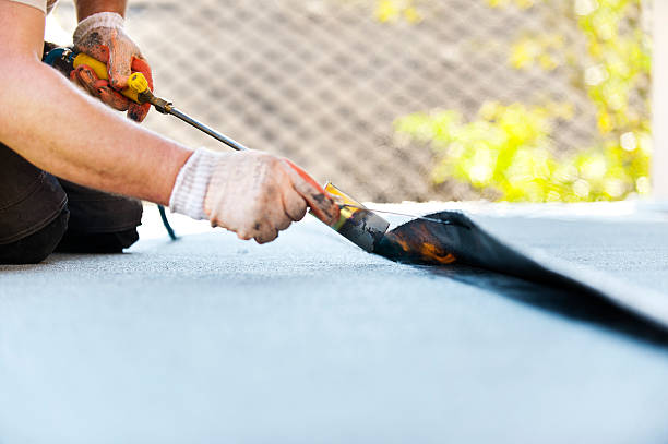 istock Flat roof covering works with roofing felt 509661019