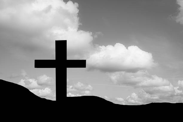 istock Easter. Crucifixion.  One cross on hill.  Christianity. Black and white. 509662090