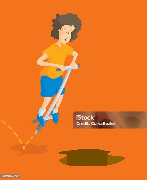 Boy Jumping On Pogo Stick Towards Pit Or Hole Stock Illustration - Download  Image Now - Pogo Stick, Stick - Plant Part, Bouncing - iStock