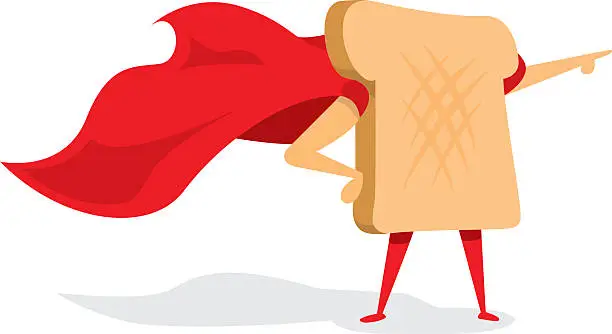 Vector illustration of Bread or toast super hero with cape
