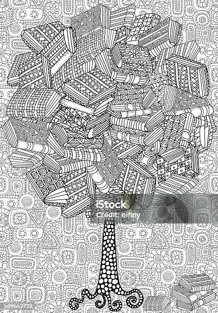 Abstract 1950 Pattern Tree Books Artistic Tree With Books Stock Illustration - Download Image Now ...