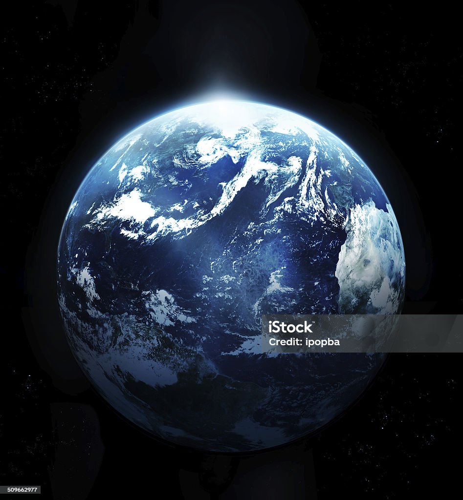 Pianeta Terra con il sole nascente dallo spazio - Foto stock royalty-free di Globo terrestre