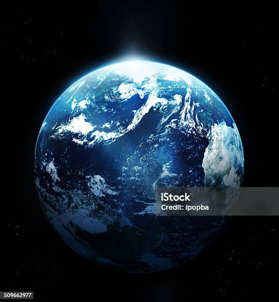 Planet Earth With Sun Rising From Space Stock Photo - Download Image Now - Globe - Navigational Equipment, Planet Earth, Planet - Space