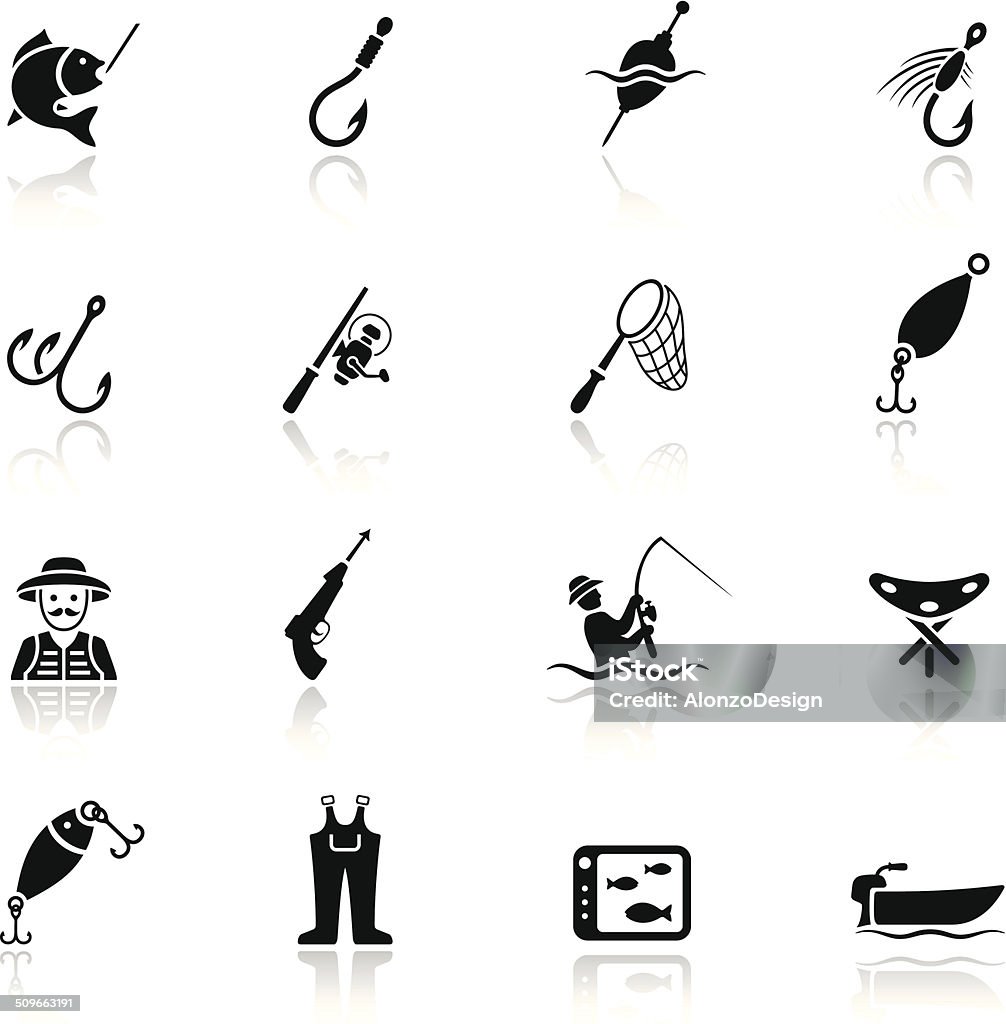Conjunto de iconos de pesca - arte vectorial de Ícono libre de derechos