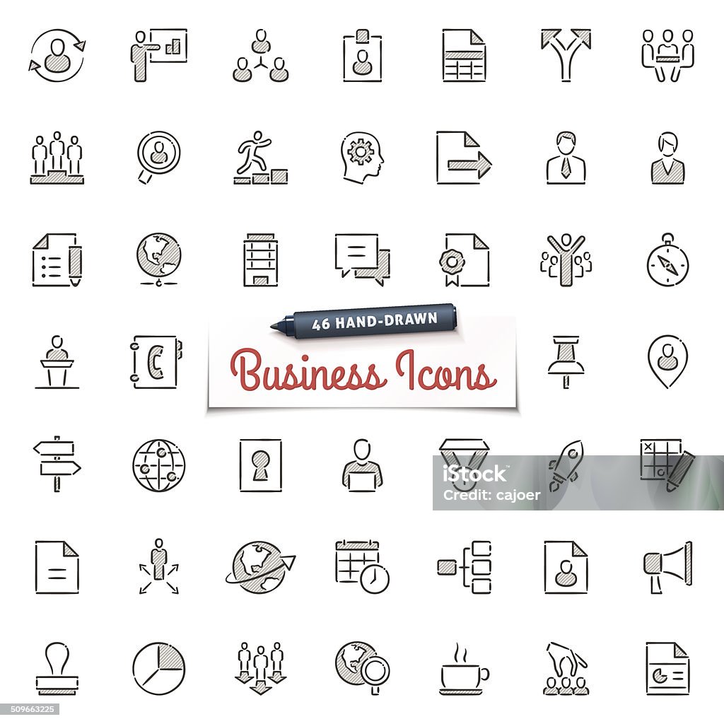 Hand-Drawn Business Icons Large set of hand-drawn business icons. Only solid fills used. File format is EPS8. High resolution jpg included. Icon Symbol stock vector