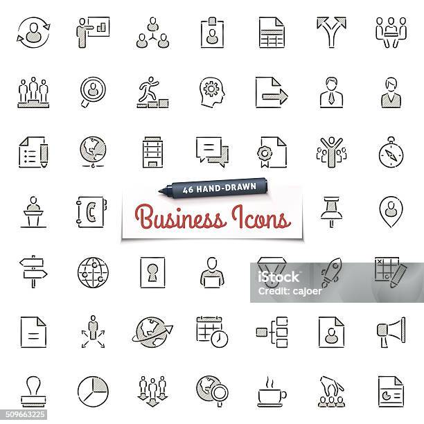 Handdrawn Business Icons Stock Illustration - Download Image Now - Icon Symbol, Pencil Drawing, Business