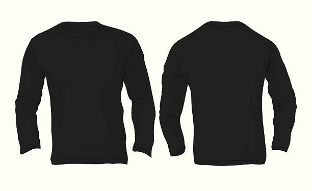 男子ロングスリーブ t シャツのテンプレート、黒色 - long sleeved点のイラスト素材／クリ�ップアート素材／マンガ素材／アイコン素材
