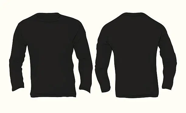 Vector illustration of Men's Long Sleeved T-Shirt Template, Black Color