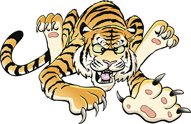 虎跳カットイラスト、 - tiger mascot jumping claw点のイラスト素材／クリップアート素材／マンガ素材／アイコン素材
