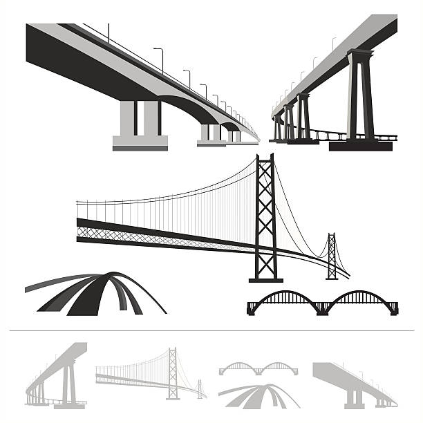 세트마다 해티버그, 벡터 실루엣 컬레션 흰색 바탕에 흰색 배경 - suspension bridge 이미지 stock illustrations