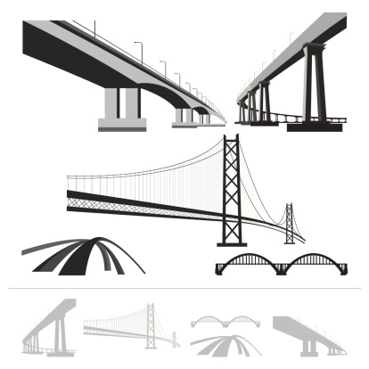 set of bridges, vector silhouette collection isolated on white background