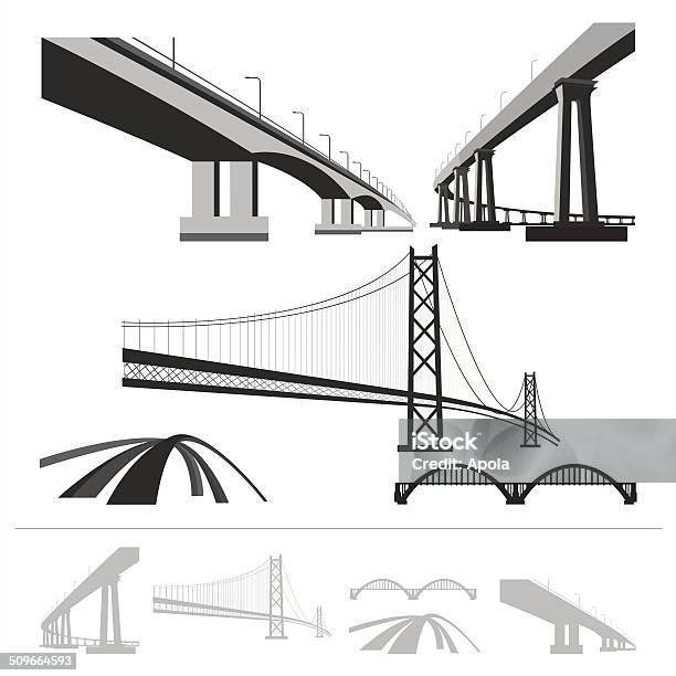 Set Of Bridges Vector Silhouette Collection Isolated On White Background Stock Illustration - Download Image Now