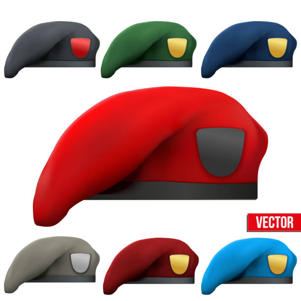 illustrazioni stock, clip art, cartoni animati e icone di tendenza di set di colorato militare berets esercito forze armate speciali - soldier hat