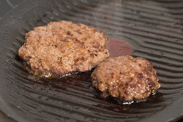 istock Fresh meat cutlets in a frying pan grill 509664996