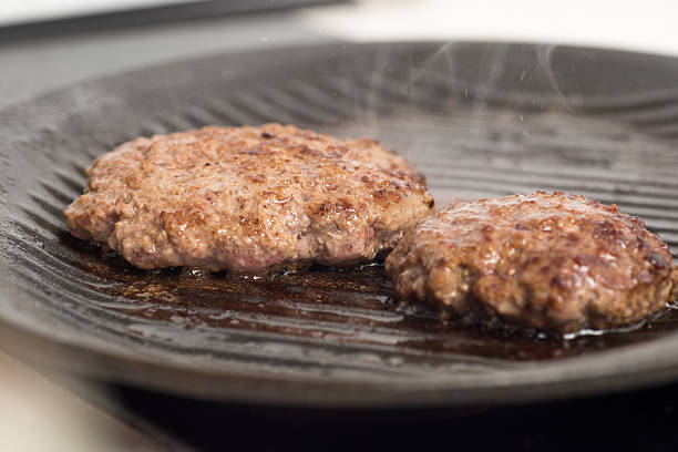 istock Fresh meat cutlets in a frying pan grill 509665182