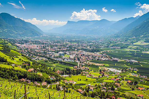 blick nach meran süden tirol - tirol village european alps austria stock-fotos und bilder