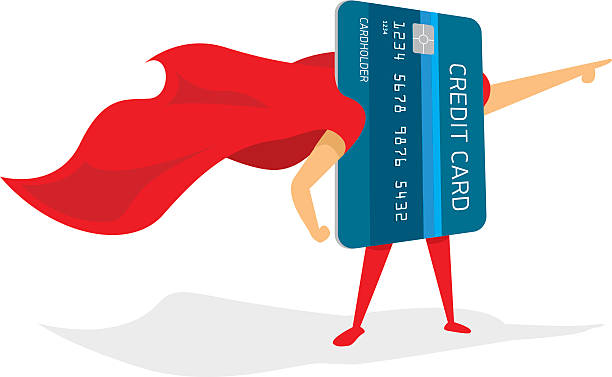 ilustrações, clipart, desenhos animados e ícones de super herói capa com cartão de crédito - superhero currency heroes savings