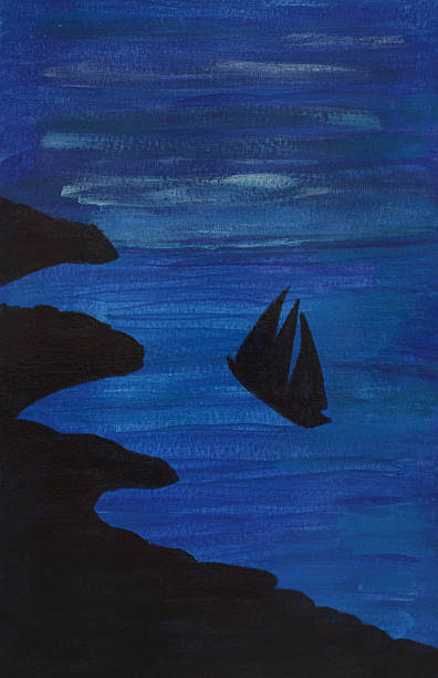 Vessel at sea at night illustration stock photo