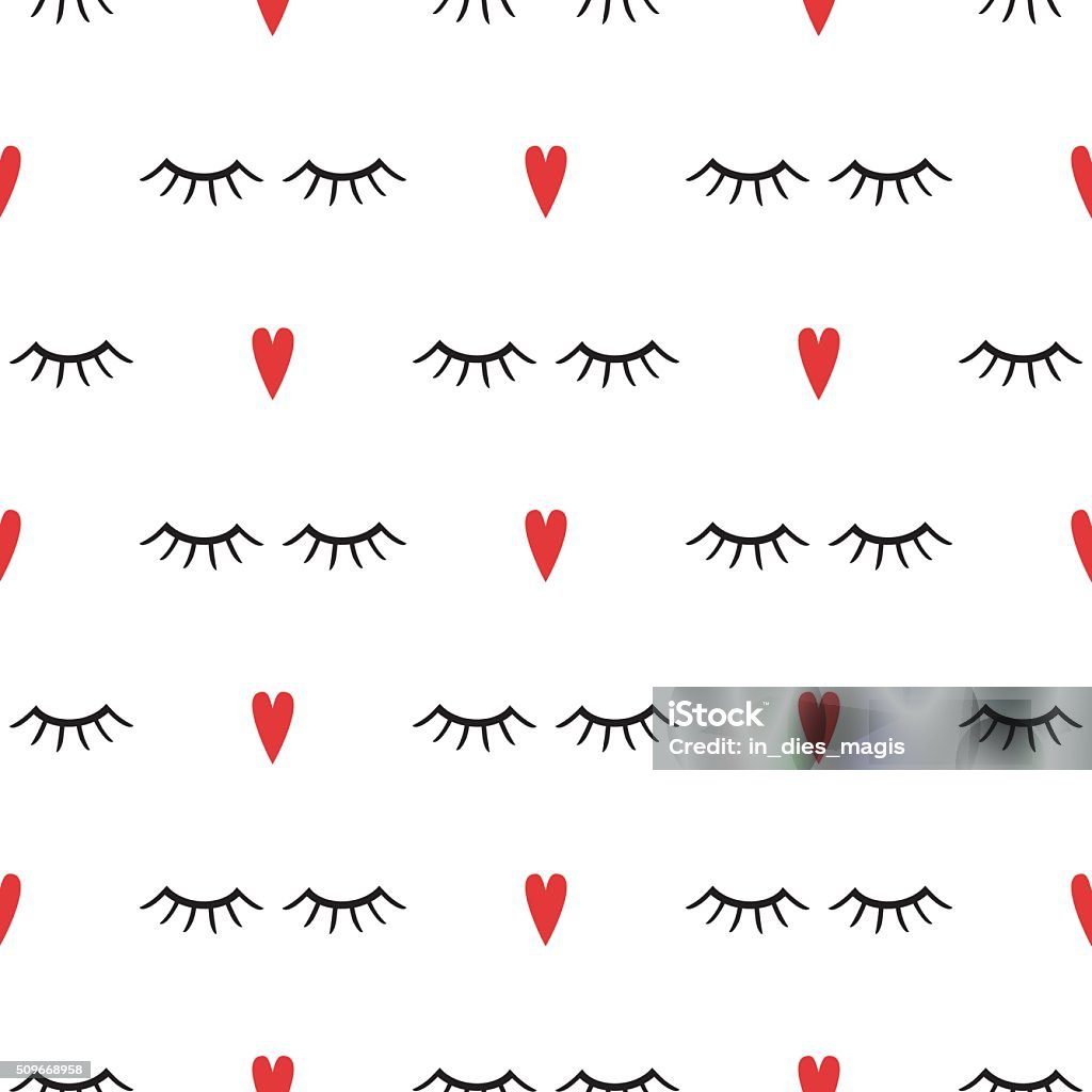 Abstract pattern with closed eyes and red hearts. Abstract pattern with closed eyes and red hearts. Cute eyelashes background illustration. Eyelash stock vector