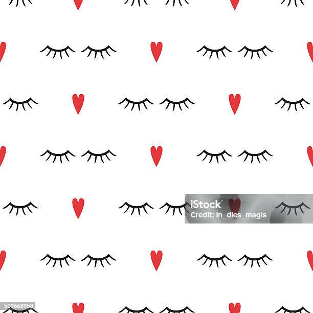 Abstract Pattern With Closed Eyes And Red Hearts Stock Illustration - Download Image Now - Eyelash, Pattern, Beauty