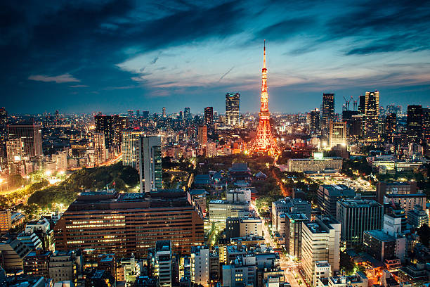 torre de tóquio japão - tokyo prefecture city skyline night imagens e fotografias de stock