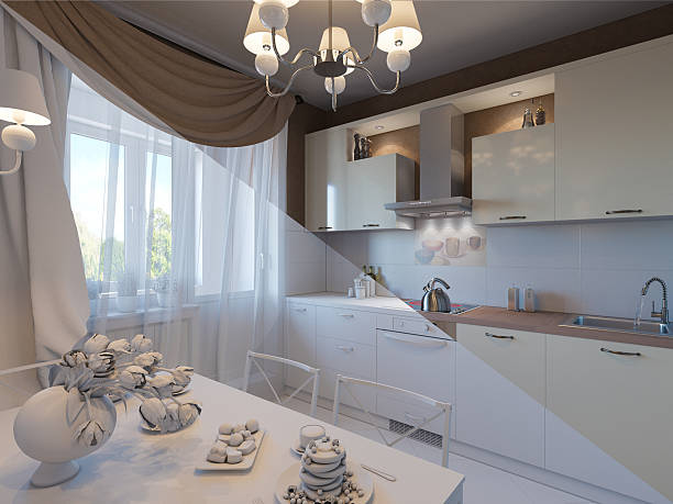 istock 3D illustration, mix of kitchen without textures and color 509671936