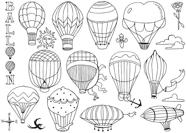 Hot Air Balloons Set Hot Air Balloons in the sky with text. anchor free pic stock illustrations