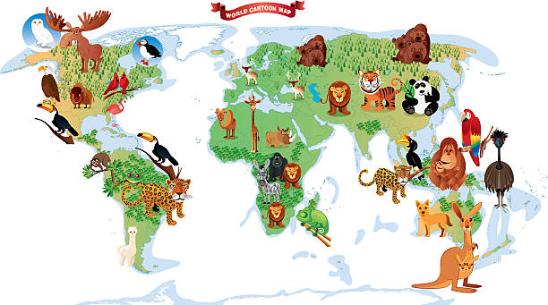 Animal map Vector Animal map world map china saudi arabia stock illustrations