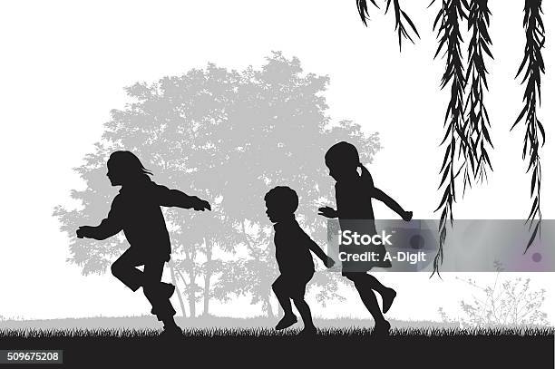 Kids Running Outdoors Stock Illustration - Download Image Now - Child, In Silhouette, Playing