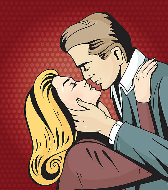 pop sztuka piękna kobieta i mężczyzna całować. - loving cartoon men women stock illustrations