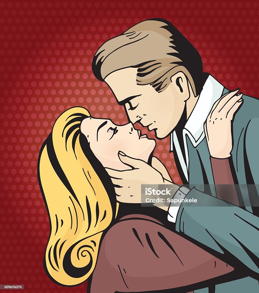 Pop Art Beautiful Woman And Man Kissing Stock Illustration - Download Image  Now - Couple - Relationship, Kissing, Romance - iStock