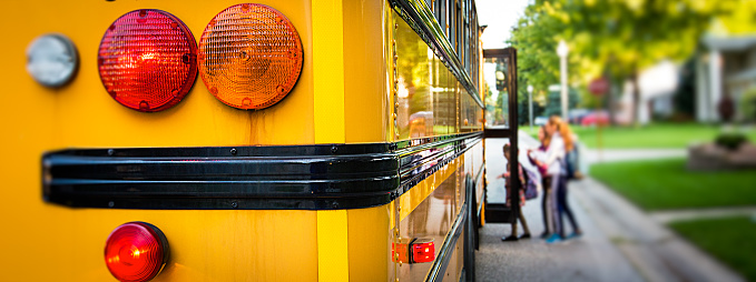 School Bus Close Up, Door and Stop Sign, New York City.