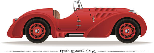 Thirties Sports Car Side profile vector drawing of a 1930's era sports car. porsche classic sports car obsolete stock illustrations