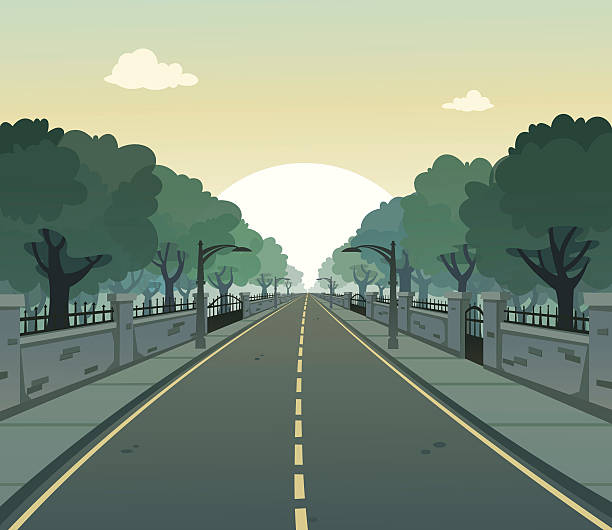 ilustraciones, imágenes clip art, dibujos animados e iconos de stock de soleado road - avenue tree